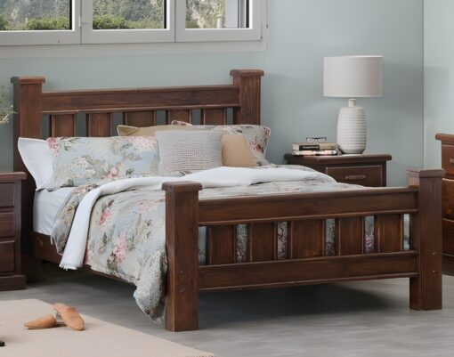 Caribbean Double Bed – Rustic Solid Timber with Natural Wood Finish