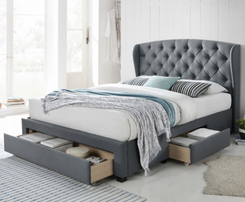 Siena Queen Upholstered Storage Bed Grey Linen - One Stop Pine